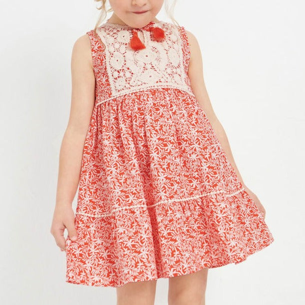 VESTIDO NARANJA CROCHET ALGODON NIÑA 2-9 AÑOS