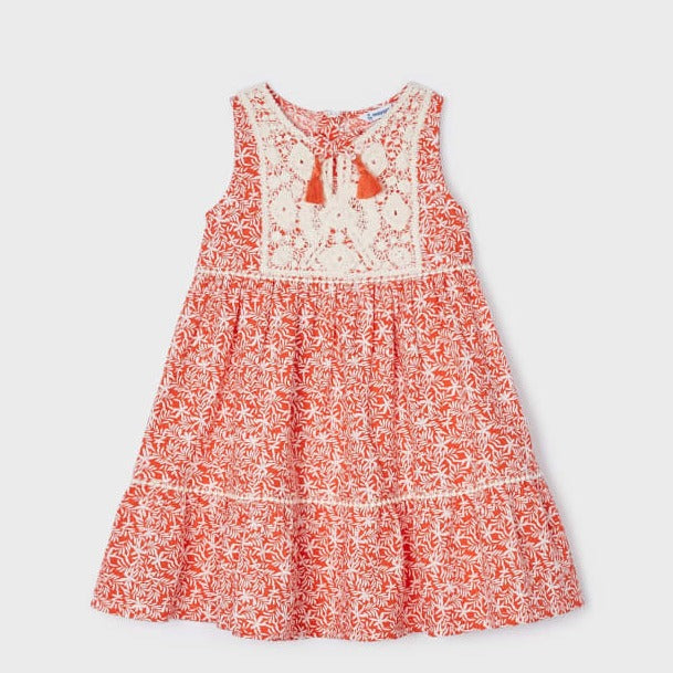 VESTIDO NARANJA CROCHET ALGODON NIÑA 2-9 AÑOS