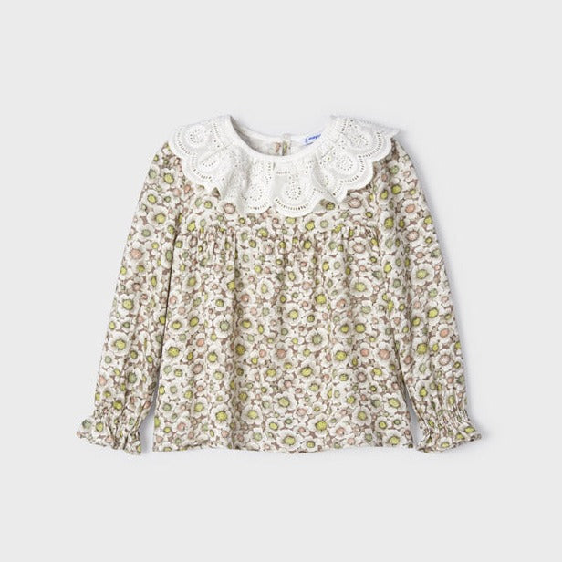 BLUSA FLORES CUELLO BORDADO NIÑA DE 2-8 AÑOS