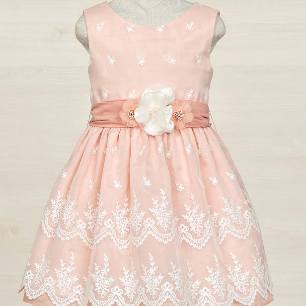 VESTIDO ORGANZA BORDADO ROSA