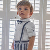 CONJUNTO CAMISA LINO PAJARITA Y BERMUDA RAYAS MARINO TIRANTES BEBE NIÑO