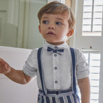 CONJUNTO CAMISA LINO PAJARITA Y BERMUDA RAYAS MARINO TIRANTES BEBE NIÑO