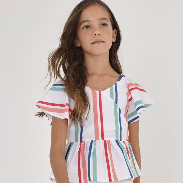 BLUSA MANGA CORTA ALGODON RAYAS NIÑA DE 10-18 AÑOS