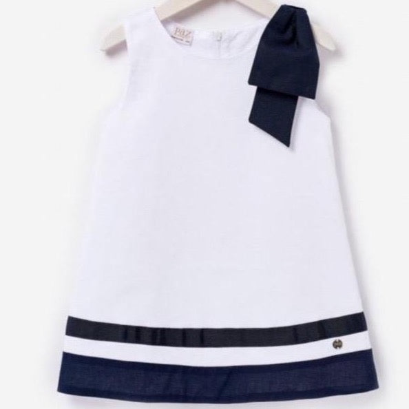 VESTIDO LINO BLANCO LISTON MARINO - Kokoletty Moda Infantil