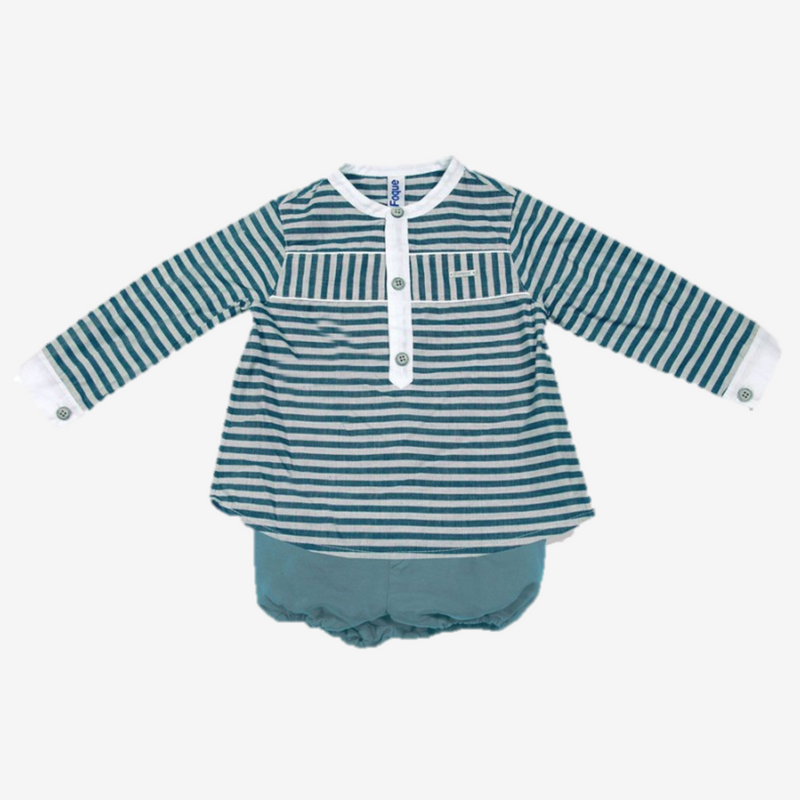CONJUNTO CAMISA RAYAS VERDE PANTALÓN CORTO