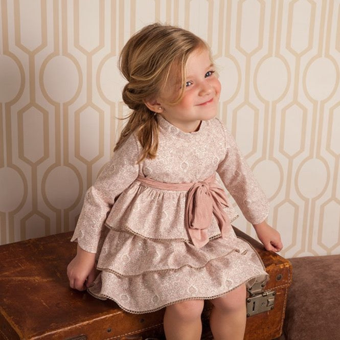 VESTIDO ROSA FLORES BEIGE - Kokoletty Moda Infantil