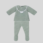 CONJUNTO PUNTO NIÑA BEBE VERDE MENTA CON POLAINA BLANCA APERTA