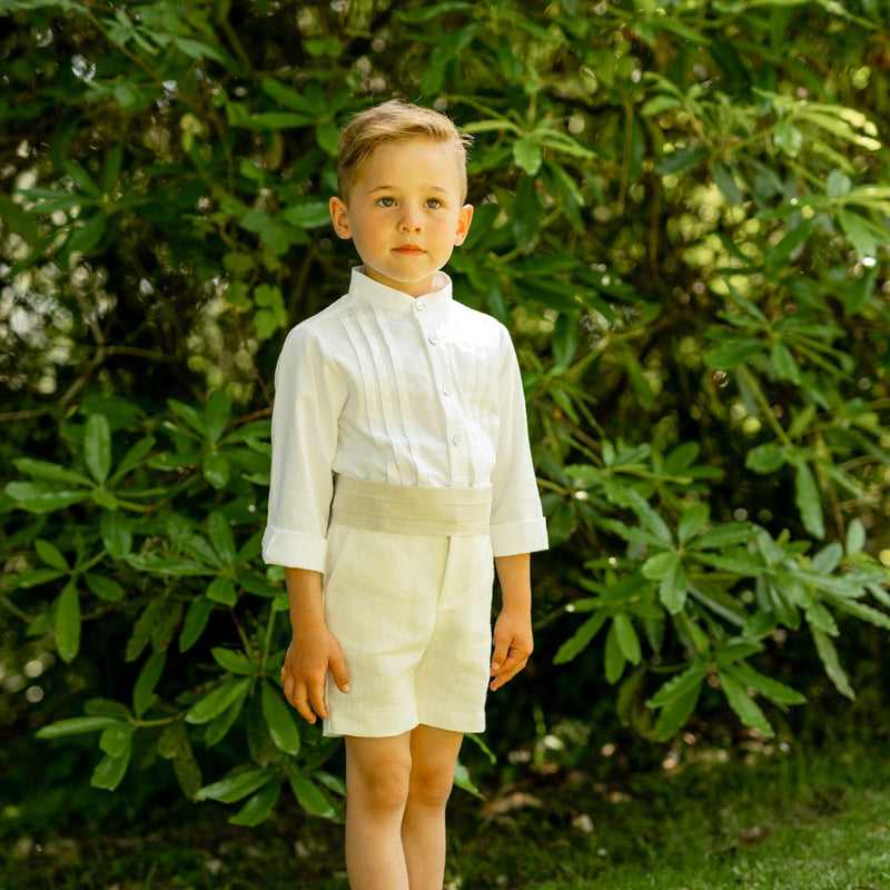 CAMISA ALFORZAS LINO NIÑO CEREMONIA CRUDO