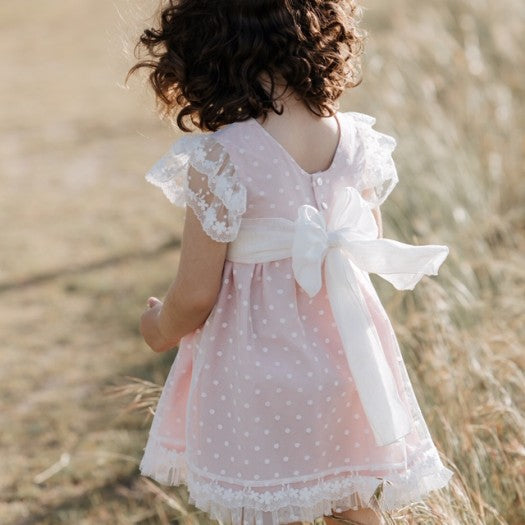 VESTIDO PLUMETI ROSA CON BANDA BLANCA - Kokoletty Moda Infantil